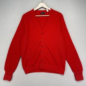 Vintage 70s JCPenny Cardigan Sweater Mens Large Red Knit Holiday Retro Casual‎